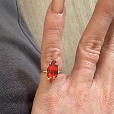 Gold Tone Red Marquise Stone Prong Set Cockta...