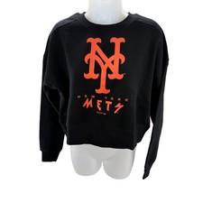 WEAR Erin Andrews Black New York Mets Cropped Sweatshirt Womens Medium NWT