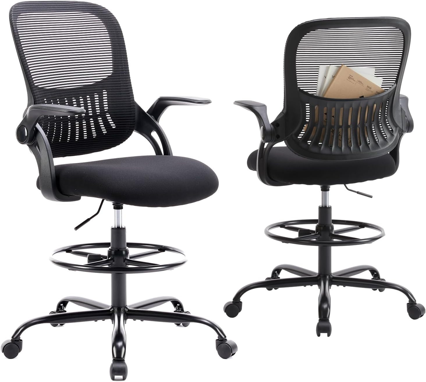 With Flip-up Arms For Standing Desks, Black Mesh