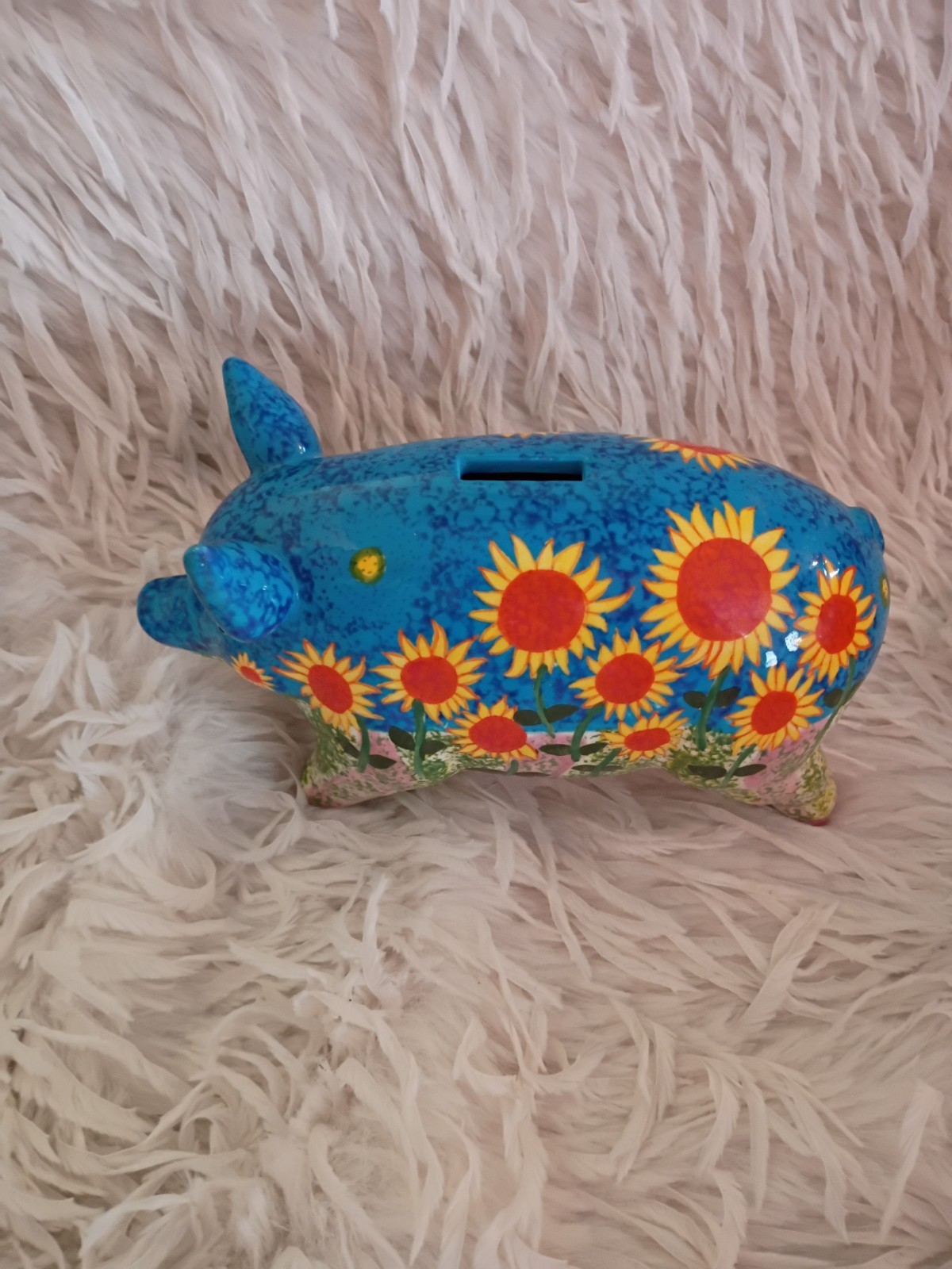 Van Gogh Sunflowers Floral  Inspired Pig Piggy Bank by Big Pigs Rare HTF thumbnail 2