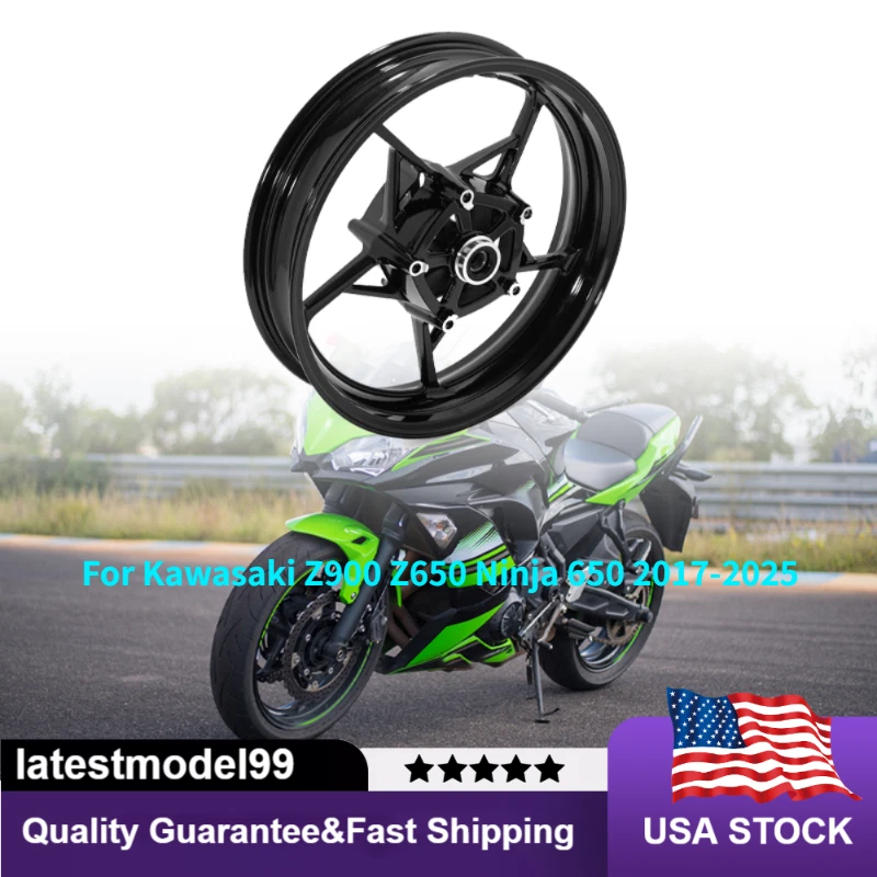 17"x3.5"Front Wheel Rim Gloss Black Fit Kawasaki Z900 Z650 Ninja 650 2017-2025 — 第 2/4 张图片