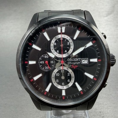 Orient SP Chronograph Watch Men 42mm Black Dial Black Tone Date Round New Batt