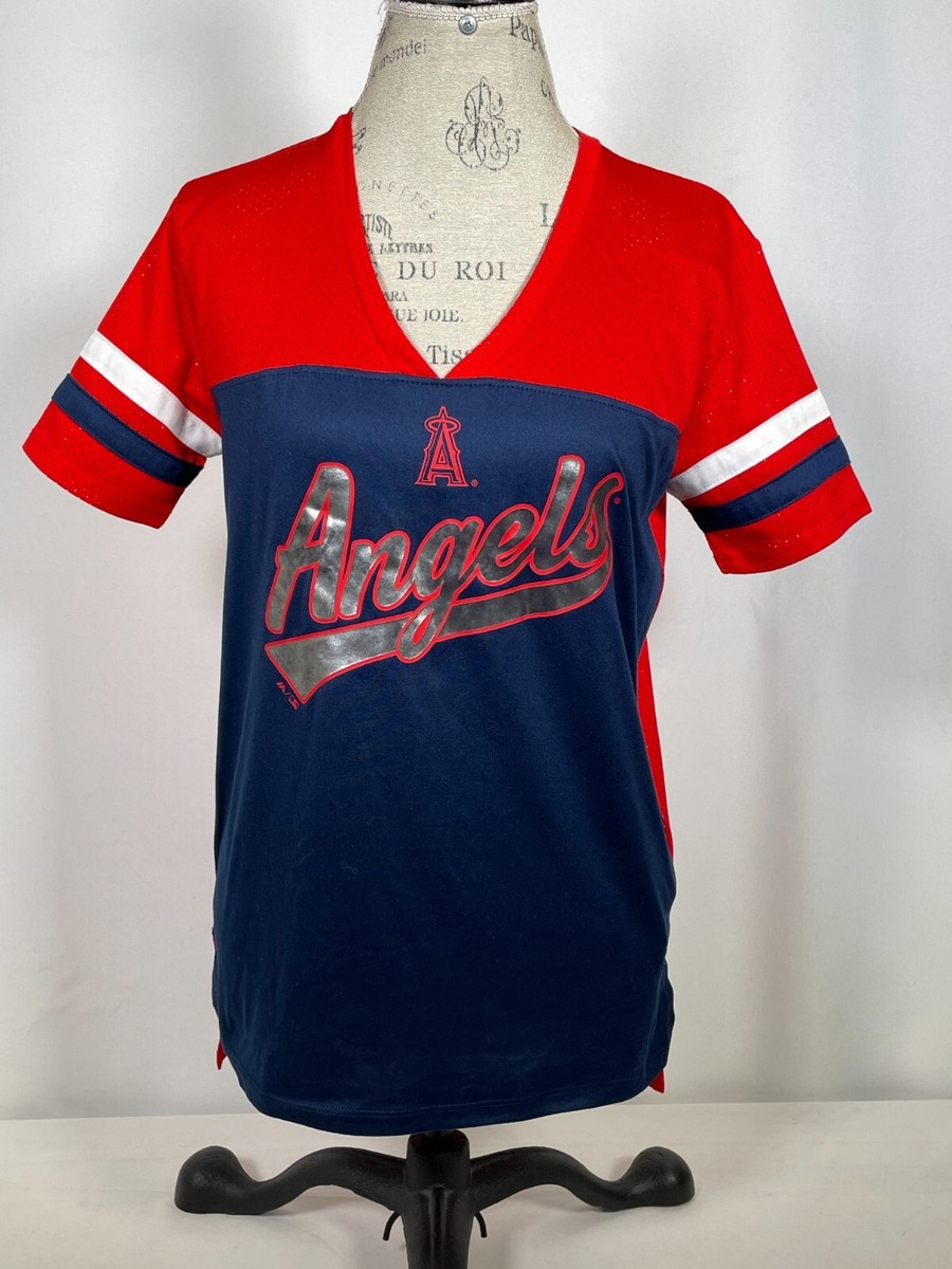 Los Angeles Angels MLB Majestic Raglan V-Neck Jersey Top Women's SMALL