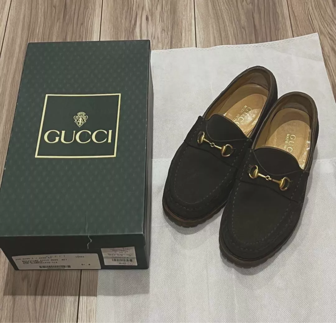 Authentique mocassins Gucci Horsebit daim chaussures plates kaki femme pointure 22 cm