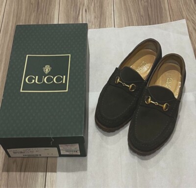 Authentic Gucci Horsebit Loafers Suede Flat shoes Khaki Women's