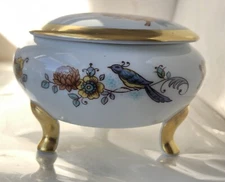 Royal Bavaria Germany  KPM Covered Bowl On 3 Feet Peacock And Floral