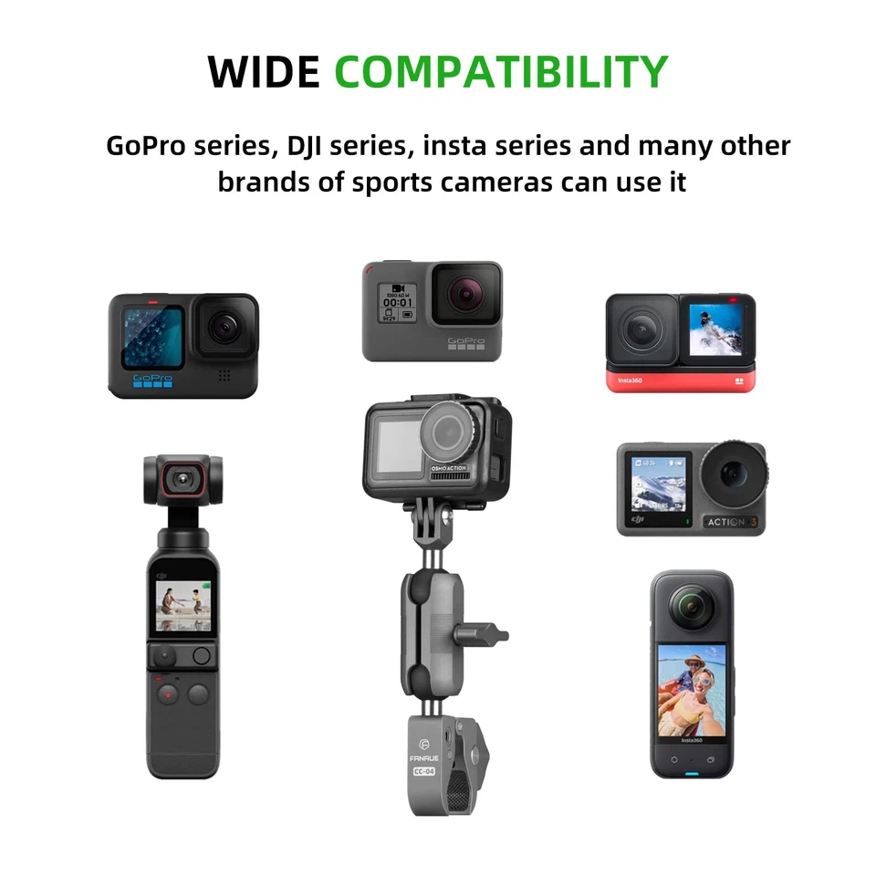 FANAUE Cycling Motorcycle Super Clamp mount 1/4" Hole For GoPro Action Camera - Image 3 of 4