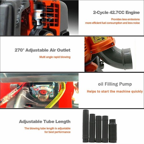 Backpack Leaf Blower 2 Stroke/4 Stroke Gas Powered Snow Blower 43/75.6CC 706CFM - Picture 19 of 23