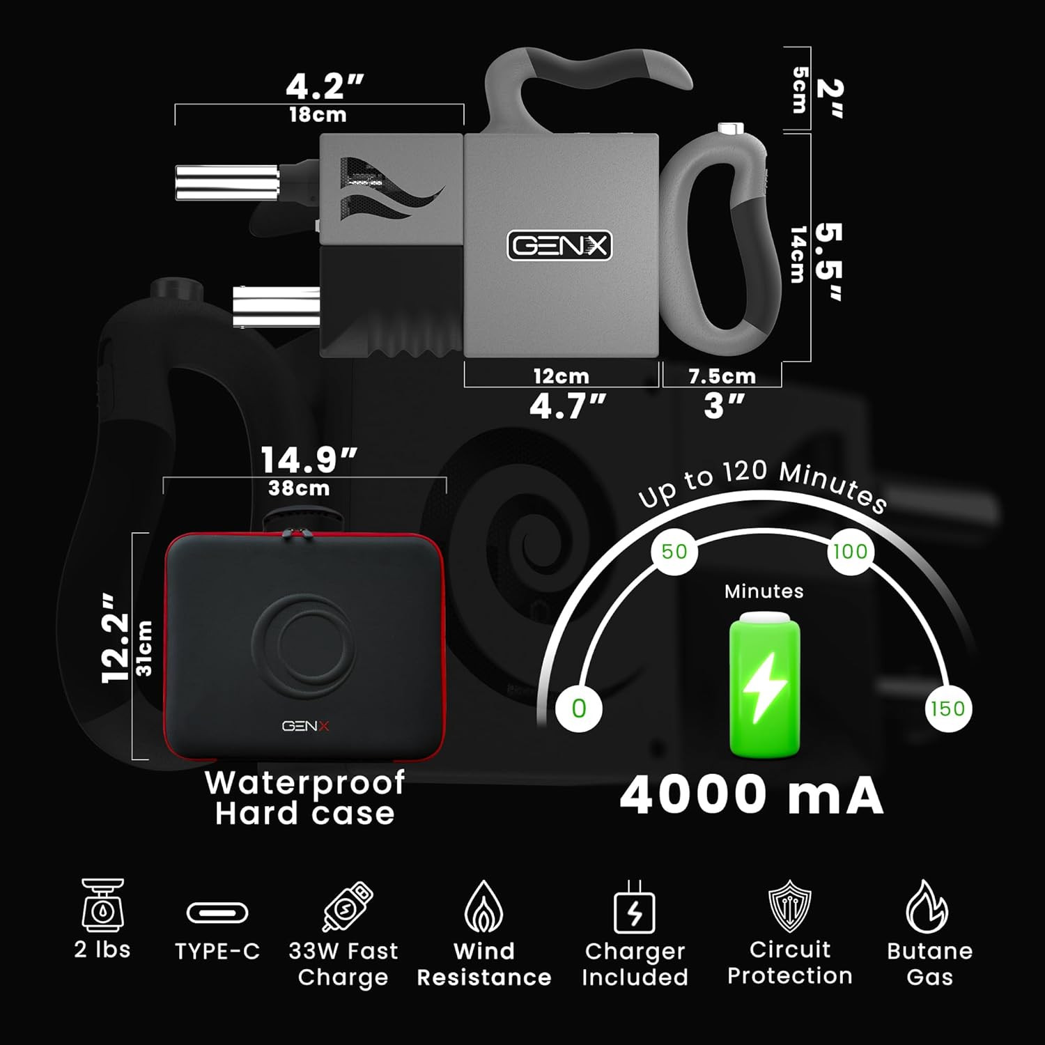 Portable Rechargeable Camping Air Pump & Butane Lighter Power Bank Combo
