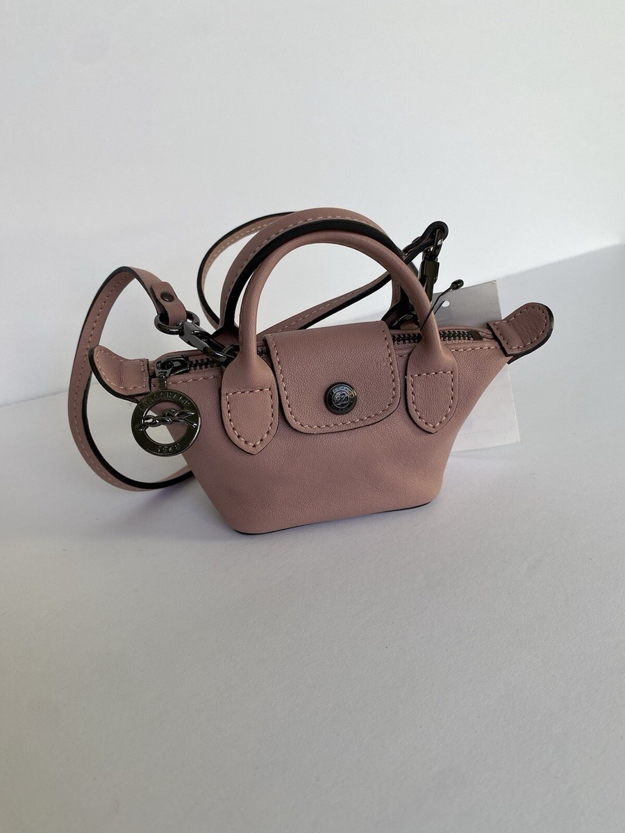 Longchamp Le Pliage Nano Crossbody Leather Top Handle Bag Tote Pink NWT