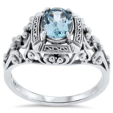 GENUINE BLUE TOPAZ 925 STERLING SILVER VICTORIAN STYLE FILIGREE RING     134