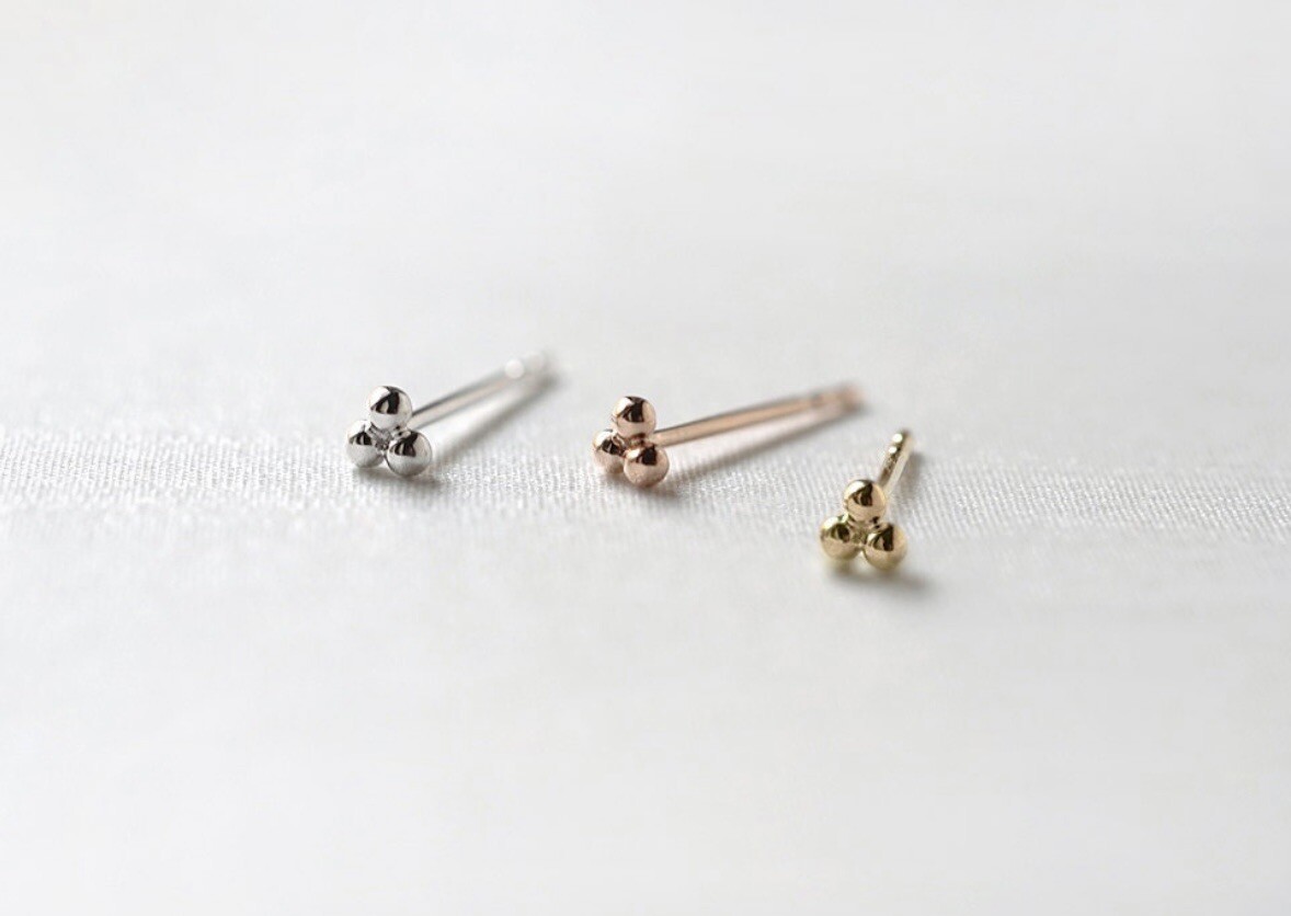 Trinity Three Dot 14K Solid White Gold Single Ear… - image 1