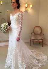 Mermaid Wedding Dresses Off Shoulder Long Sleeves Lace Applique Bridal Gowns