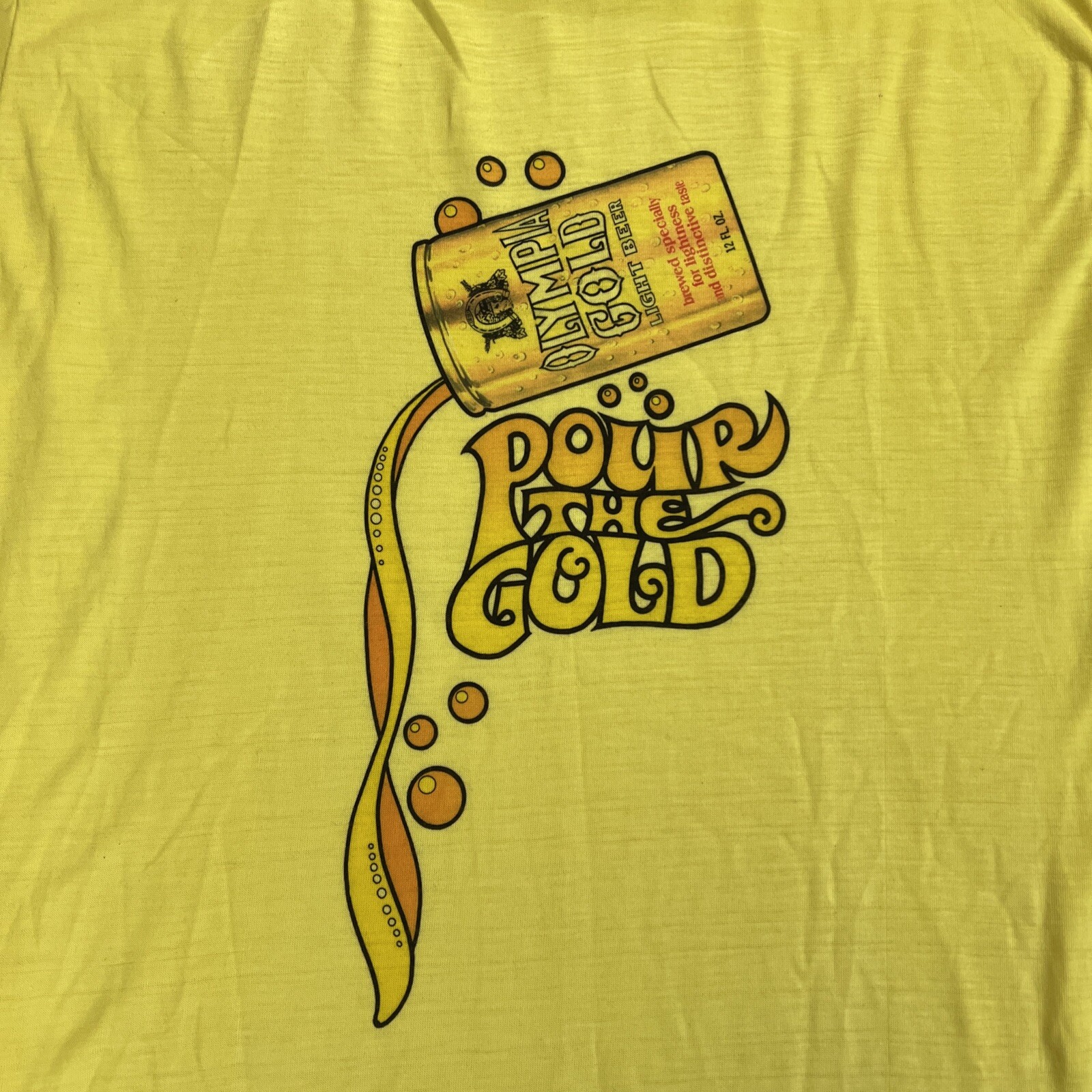 Vintage 70s Olympia Beer Single Stitch T-Shirt Men’s L Mayo Spruce Tag USA Made