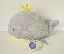 Babies R Us Whale Plush Baby Lovey Gray Yellow Sewn Eyes Ribbon Toy 12" NEW NWT
