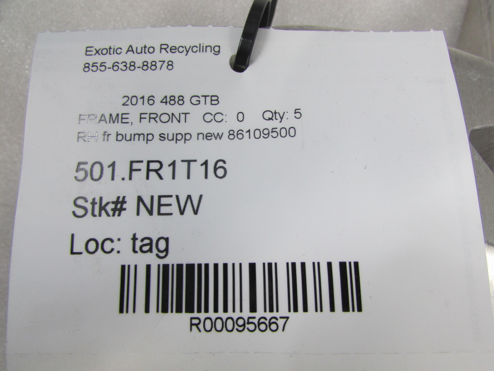 Ferrari 488 GTB, Spider, RH, Front Bumper Support Bracket, New P/N 86109500