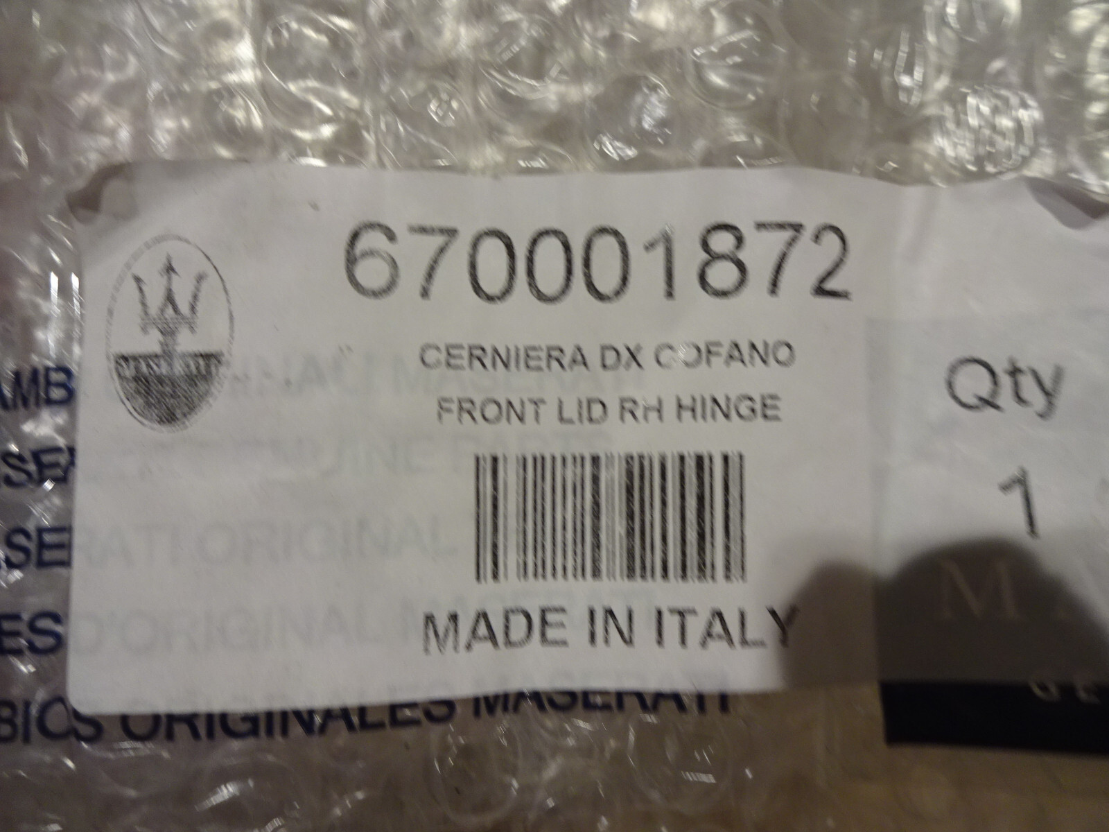 Maserati Ghibli, Quattroporte - Front Lid RH Hinge (NEW) - P/N 670001872