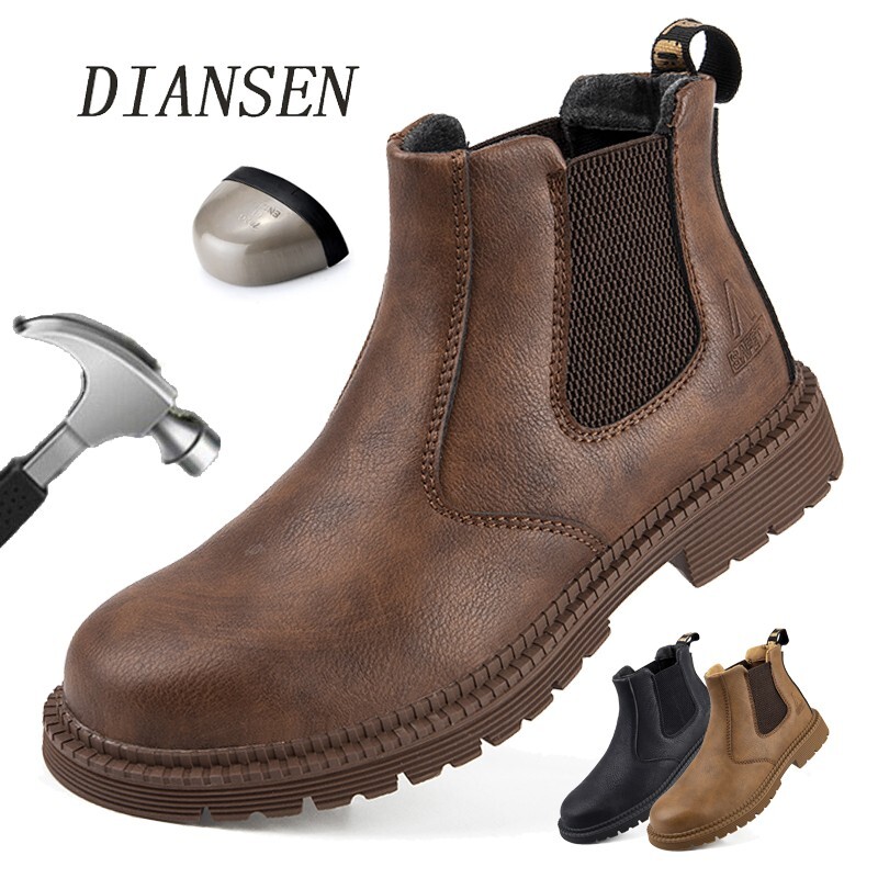 Chaussures de travail homme anti-douleur avec coque acier en cuir
