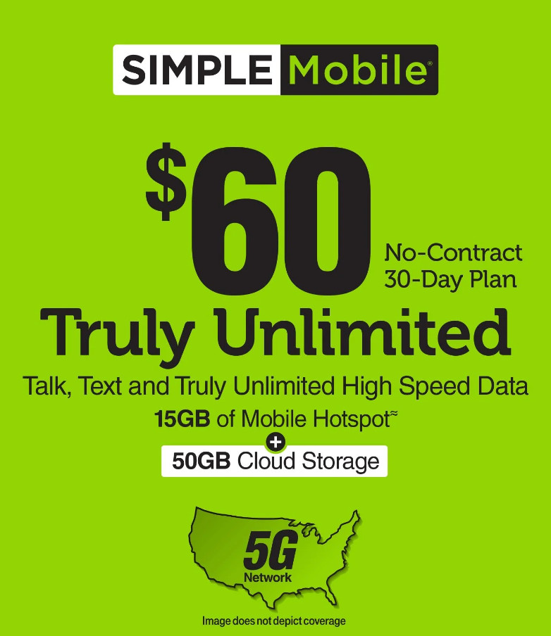 $60 SIMPLE MOBILE FAST REFILL | TOP UP