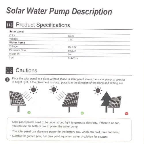 Solar Panel Powered Water Feature Pump Garden Pool Pond Aquarium Fountain-800L/H - Picture 7 of 9