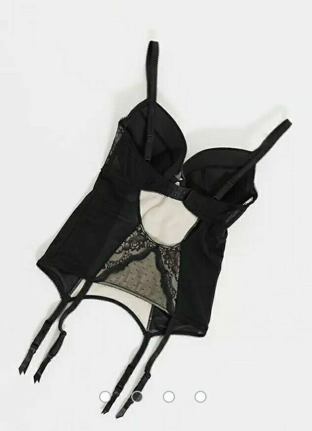 Figleaves Juliette Lace Plunge Basque 173506 Black / Shell | eBay UK