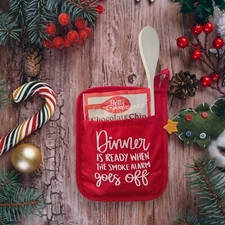 Red pocket pot holder hot pad quilted back gift set with baking items