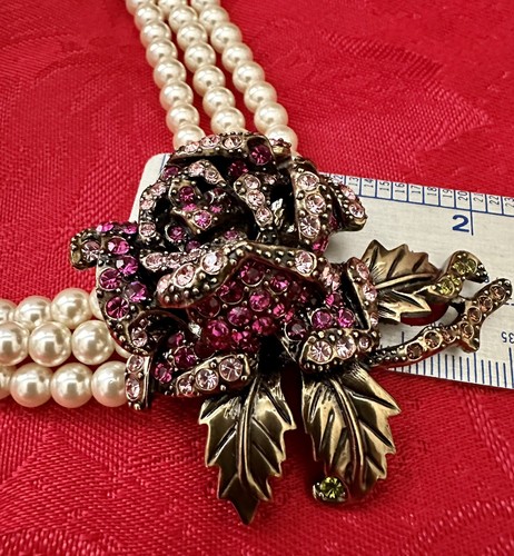 Heidi Daus Dreifachstrang Kunstperlen Swarovski Kristall Rose Halskette - Bild 5 von 5