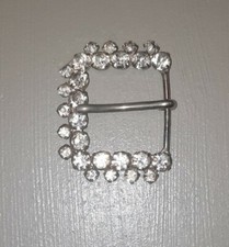 Vintage Silver Tone Large Round Clear Rhinestone Belt Buckle