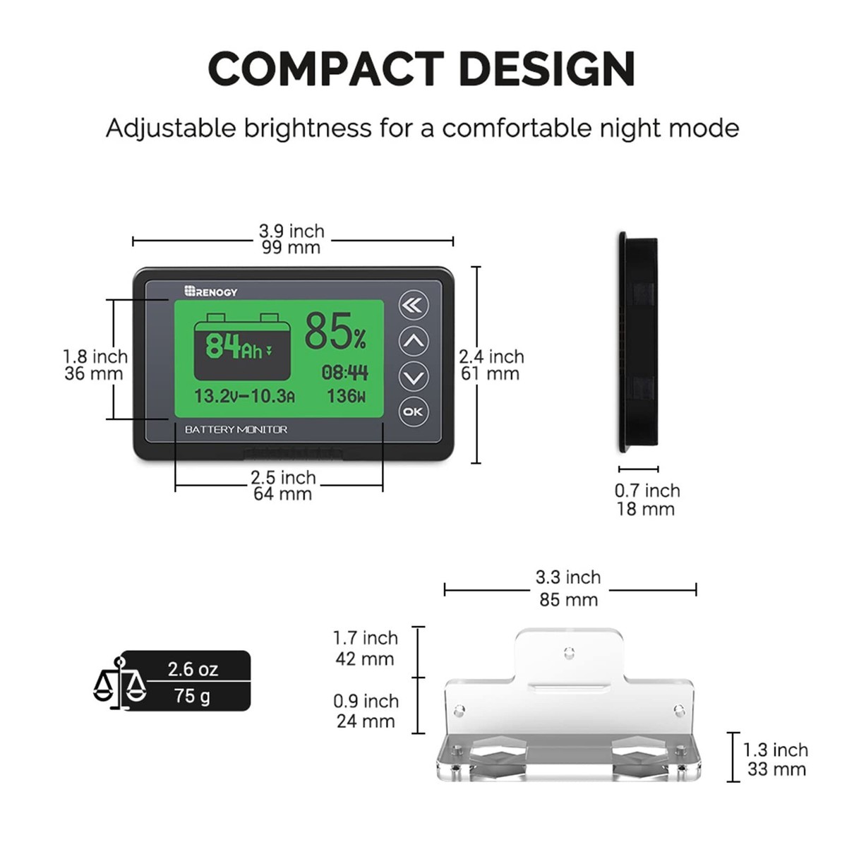 Renogy 500A Battery Monitor with Shunt, High and Low Voltage