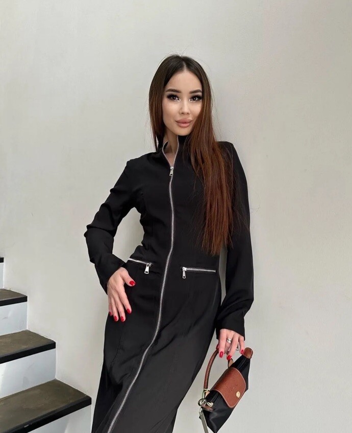 ZARA WOMAN NWT $139 ZIPPER MIDI DRESS ZW COLLECTION BLACK | 8755