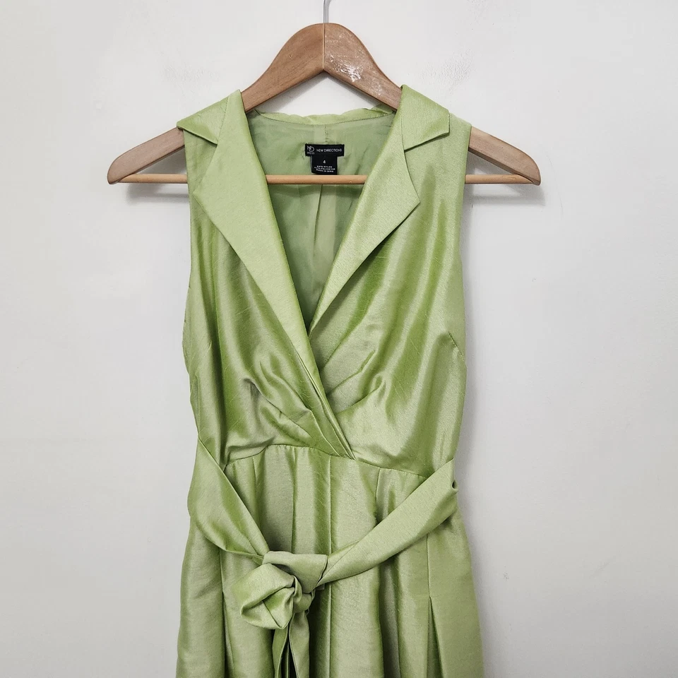 Vestido corto para mujer NEW DIRECTION verde lima con cuello calce y acampanado talla 4 Foto 2 de 4
