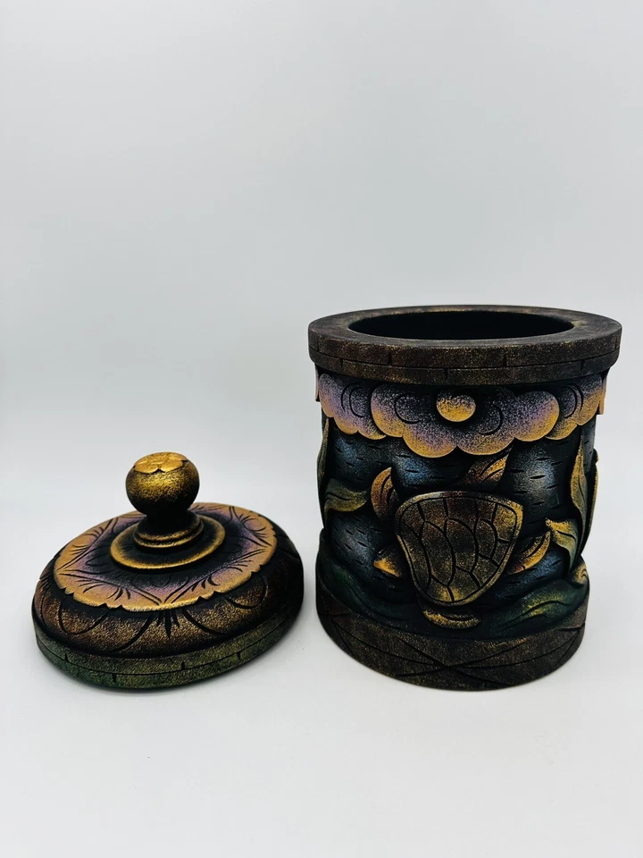 Frasco Novica feito à mão Sarwaedi madeira esculpido tartaruga paraíso assinado náutico - Imagem 4 de 4