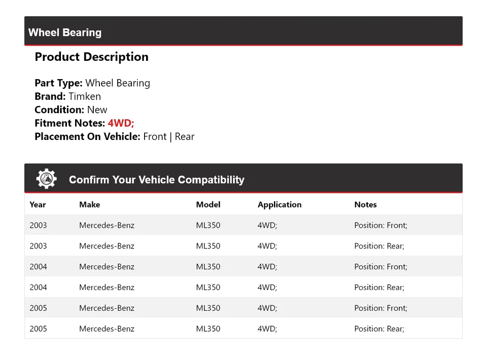 For 2003-2005 Mercedes-Benz ML350 4WD Wheel Bearing Timken 2004 - Image 2 of 4