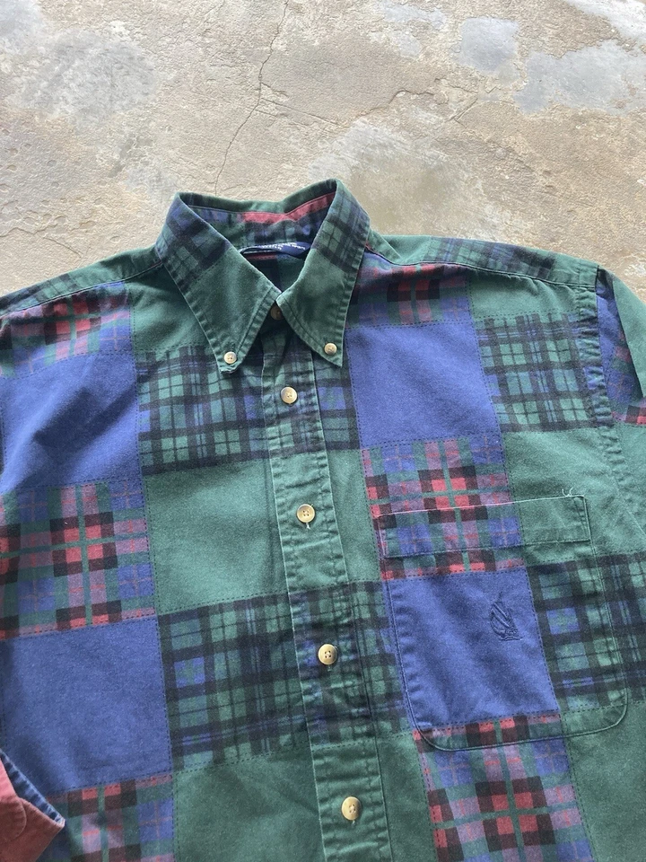 Vintage 90s Nautica Multicolor Stripe Plaid Colorblock Button Shirt M flannel - Image 3 of 4