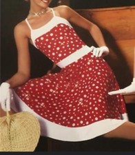 Art Stone Polka Dot Swing Dress Tap Jazz Pinup Gloves  Hair Ribbon Adult Medium