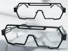 Futuristic Robot Modern Shield Party Raver DJ SUN GLASSES Black Frame Clear Lens