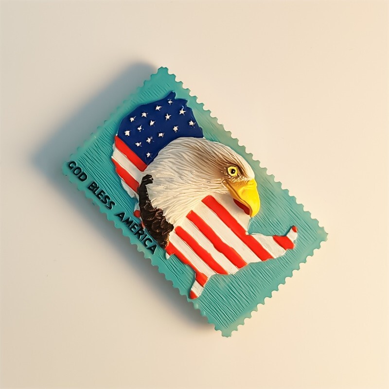 USA 3D Fridge Magnet God Bless America American Flag Bald Eagle Tourist Souvenir