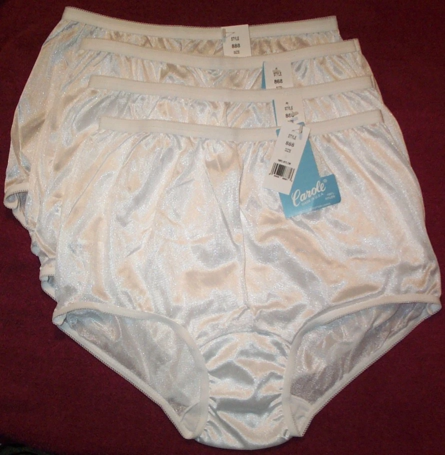 4 Pair Womens Size 4 WHITE Carole 100% Nylon Panty Brief Style