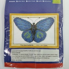 Blue Butterfly Cross Stitch Kit with Hoop 00903B Approx 9.75 x 7.5 inches