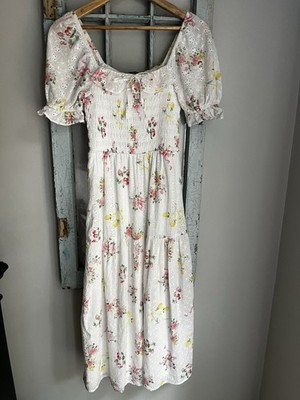 Crystal Sky Long white floral eyelet midi dress Size XS