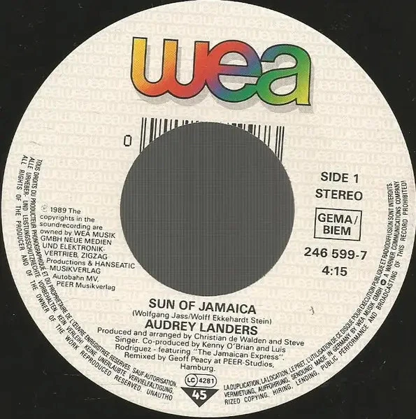 Audrey Landers Sun Of Jamaica (Lambada Mix 90) Vinyl Single 7inch NEAR MINT - Bild 1 von 1
