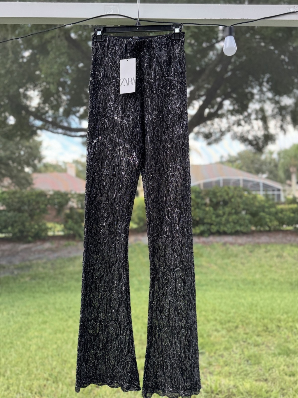 Zara Disco Party Holiday Women's Pants Leggings Sequin Trousers Size XS- S Black