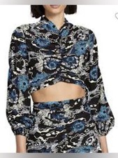 A.L.C. Malley Silk Cropped Blouse Blue Black ...