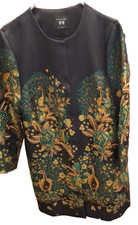Vintage Asian Jacket Floral Peacock Glass Beaded Womens L 3/4 Sleeve Lined Indie