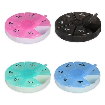 4 Medikamentenbox Pillendose 7Tage Pillenbox Tablettendose set Tablettenbox Rund - Bild 1 von 4