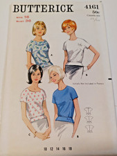Butterick 4161 Shirt Blouse Top Sewing Pattern Ladies 16 VTG 60's UC Pullover