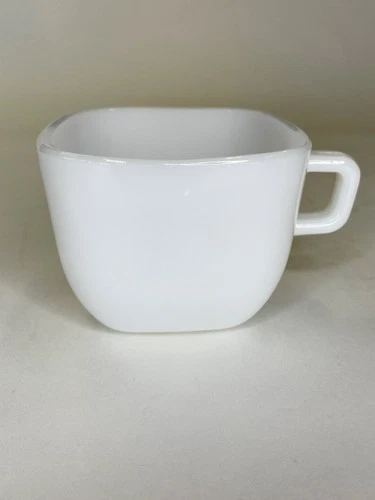 VINTAGE Glasbake J-2265 White Square Milk Glass Coffee Mug Cup Made In U.S.A