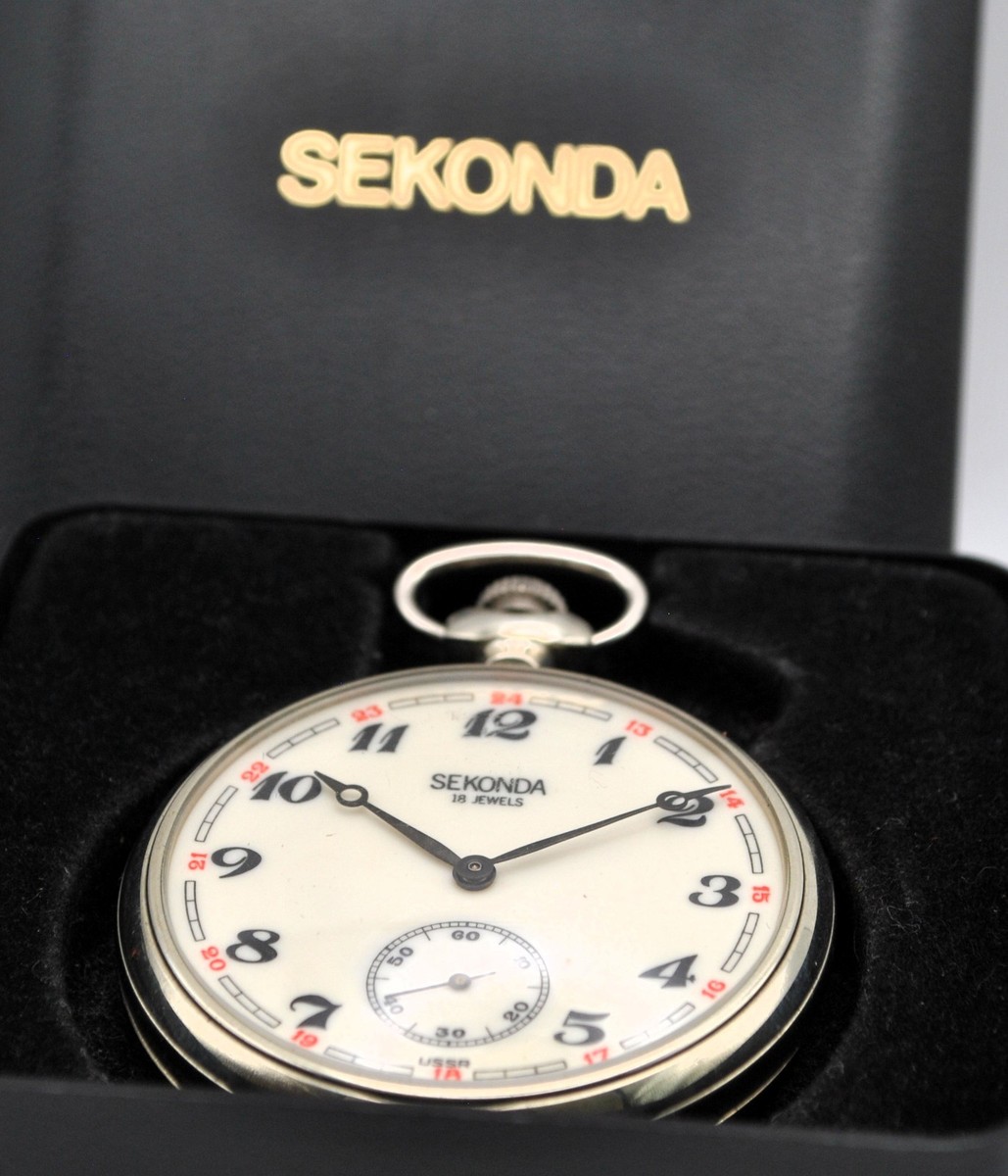 SEKONDA 手巻き懐中時計 18 JEWELS チェーン付き