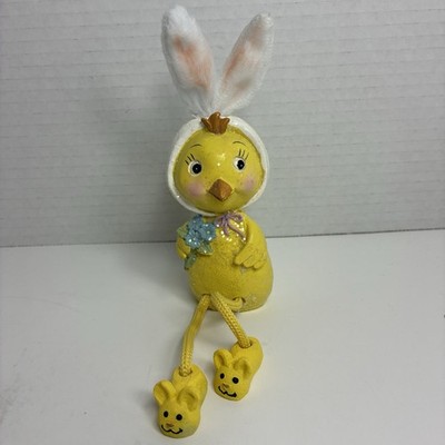 Easter Bunny Chick- Shelf Sitter Chick Wearing Bunny Slippers & Bunny Ears