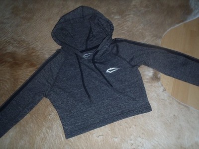 Smilodox women's shirt long sleeve/hood cropped gray size S second hand look!!
